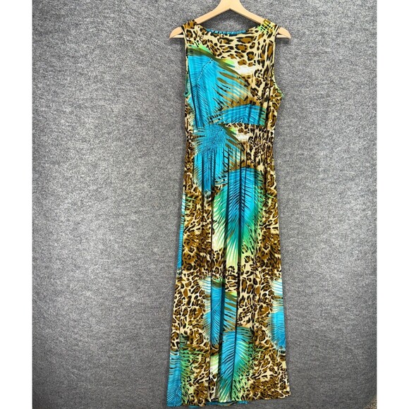 ACE Fashion Dress Women XL Brown Animal Print Maxi Long V-Neck Sleeveless Casual - Picture 2 of 6